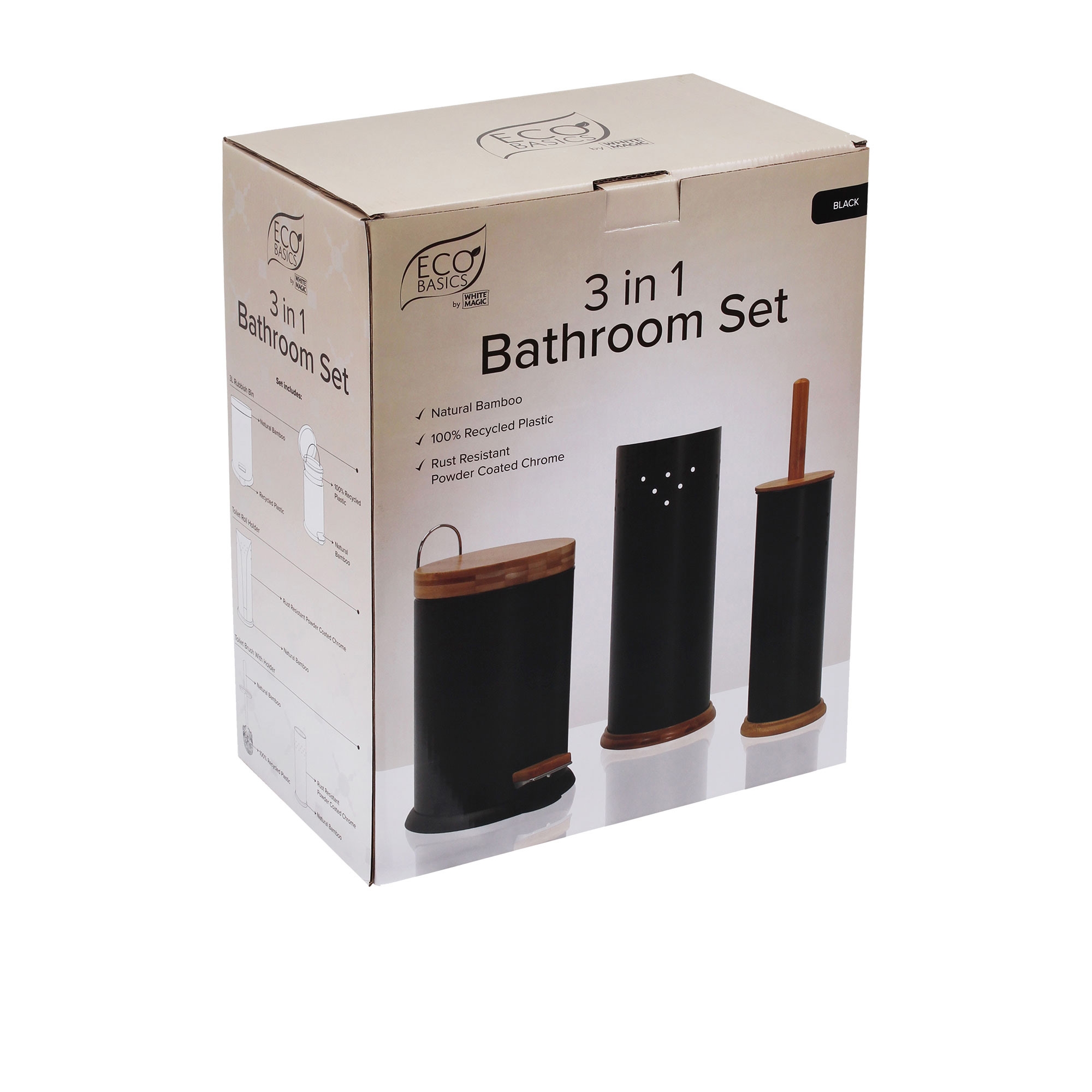 White Magic Eco Basics 3 in 1 Bathroom Set Black Image 2
